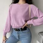 Cropped Round-neck Long-sleeve Loose-fit Sweater
