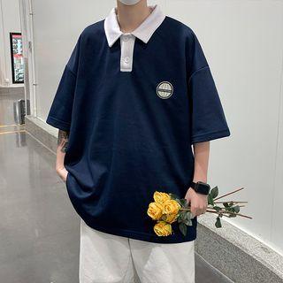 Short-sleeve Earth Print Polo Shirt