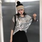 Sequined Panel Short-sleeve T-shirt