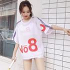 Set: Lettering Cropped Swim Top + Bottom + Elbow-sleeve Top