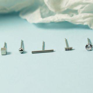 Set Of 5: Geometric Alloy Earring (various Designs) Set Of 5 - Silver - One Size