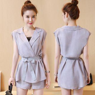 Set: Tie-waist Long Top + Shorts