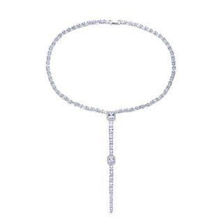 Fashion Luxury Geometric Cubic Zirconia Tassel Necklace Silver - One Size