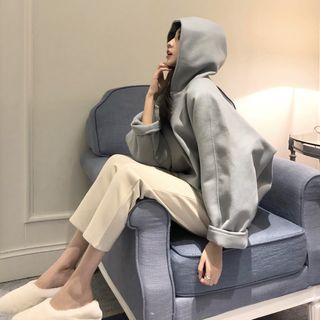 Plain Loose-fit Hooded Pullover / Plain Cropped Pants