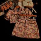 Short-sleeve Floral Crop Top / Mini A-line Skirt