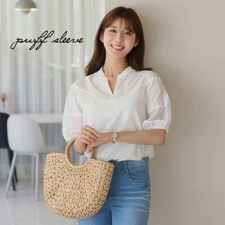 Banded-trim Organza-panel Blouse