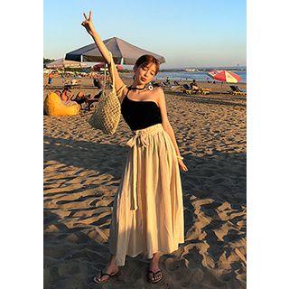 Tie-waist Maxi Gathered Skirt