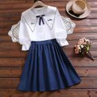 Set: Chelsea Collar Bow Accent Blouse + A-line Skirt
