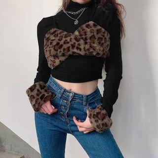 Long-sleeve Faux Fur Panel T-shirt