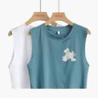 Bear Print Sleeveless Cropped Top