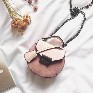 Faux Suede Panel Studded Shoulder Bag