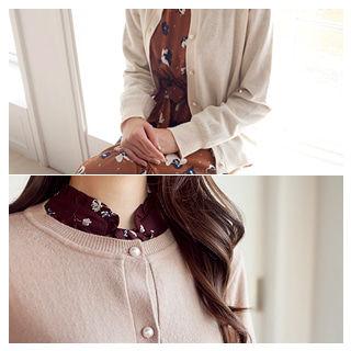 Wool Blend Faux-pearl Buttoned Cardigan
