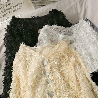 Fringed Loose-fit Cropped Lace Blouse In 5 Colors