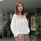 Set: Tie-front Cotton Cardigan + Spaghetti-strap Top