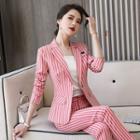 Set: Striped Blazer + Straight-cut Pants