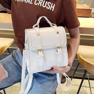 Faux Leather Buckled Flap Top Backpack