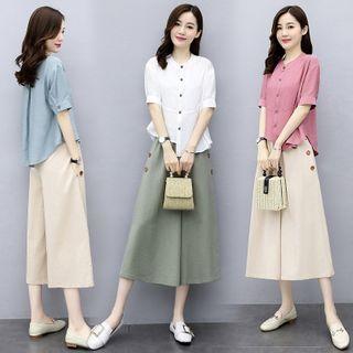 Set: Short-sleeve Shirt + Linen Pants