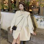 Bow-front Faux Leather Button Coat White - One Size