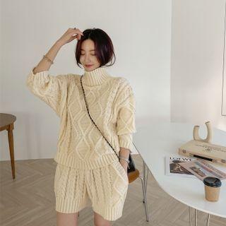 Turtleneck Cable-knit Sweater & Shorts Set