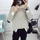 Elbow-patch Striped Hooded Sweater