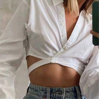 Plain Tie-strap Crop Shirt