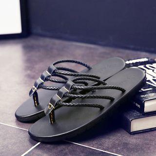 Genuine-leather Braided Slide Sandals