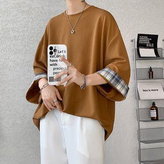 Plaid Sleeve Short-sleeve Top