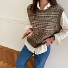 Woolen Plaid Knit Vest Brown - One Size