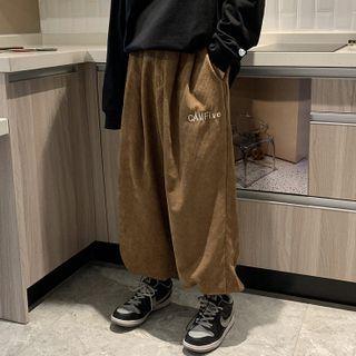 Lettering Embroidered Corduroy Pants