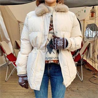 Drawstring-waist Faux-fur Padded Jacket Ivory - One Size