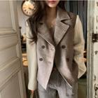 Knit-sleeve Double-button Jacket Brown - One Size