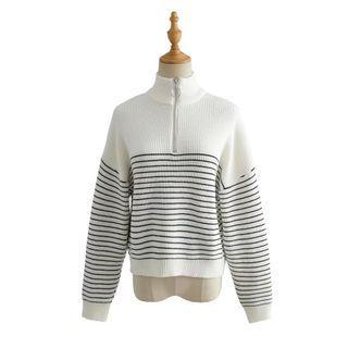 Mock-neck Half-zip Striped Sweater