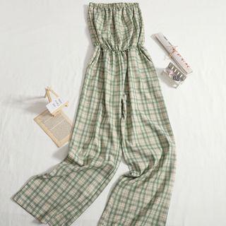 Strapless Plaid Jumpsuit
