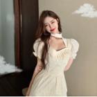 Eyelet Lace Halter Short-sleeve Dress
