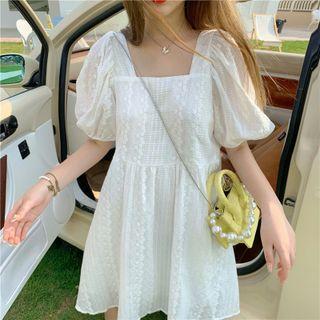 Lantern Sleeve Square Neck Dress White - One Size