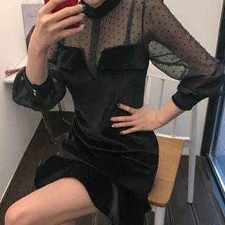 Tulle-yoke Velvet Mini Mermaid Dress