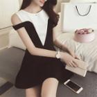 Short-sleeve Two Tone Cutout A-line Dress