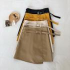 Asymmetric High-waist Faux Leather Skirt With Belt