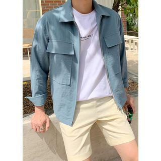 Collared Flap-pocket Zip-up Jacket