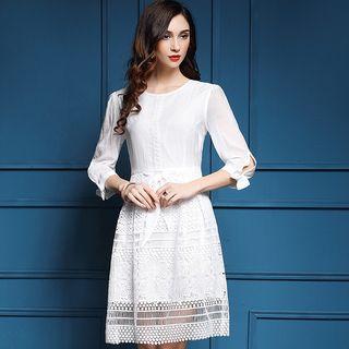 3/4-sleeve Crochet Lace Dress