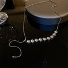 Rhinestone Alloy Necklace 1pc - Silver - One Size
