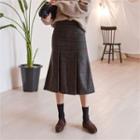Plaid Wool Blend Midi Box-pleat Skirt