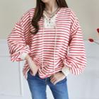 Lace-up Striped Sweatshirt