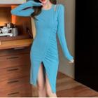 Cut-out Slit Knit Sheath Dress