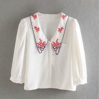 Embroidered Collar Cropped Blouse