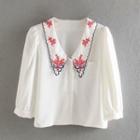 Embroidered Collar Cropped Blouse