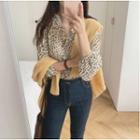 Long-sleeve Leopard Print Buttoned Chiffon Top As Shown In Figure - One Size