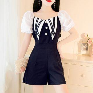 Short-sleeve Pointed Collar Playsuit