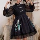 Bell-sleeve Frog-buttoned Embroidered A-line Dress
