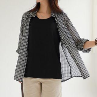 Pocket-front Summer Plaid Shirt